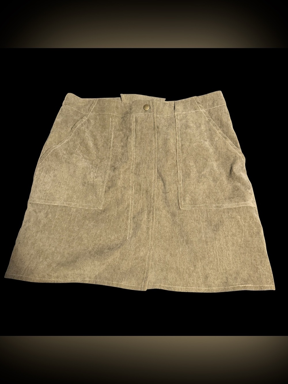 loveriche ~Olive Green Skirt ~Corduroy ~ A-Line ~ Mini ~ Big Front Pockets ~ GUC